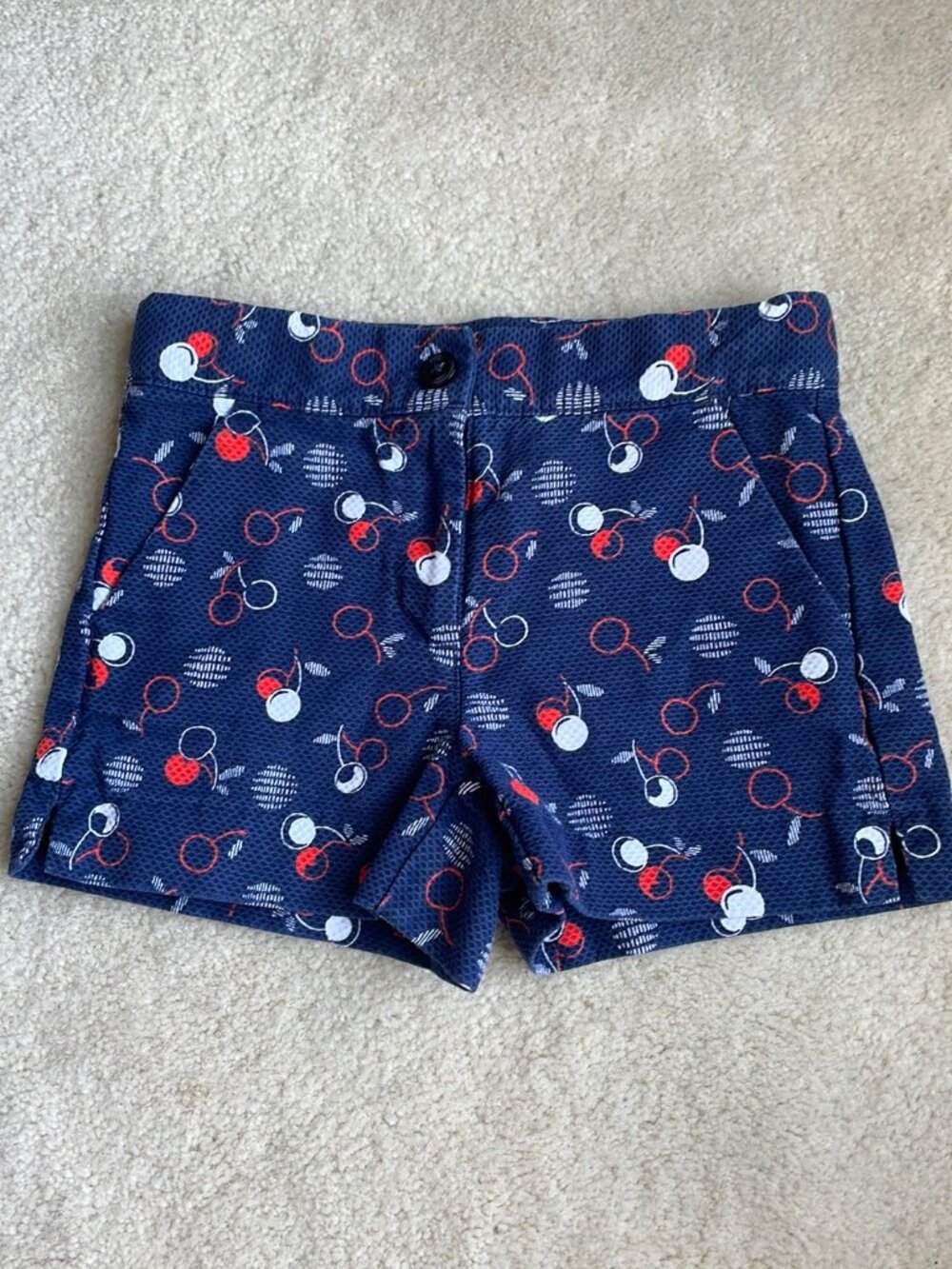 Janie and Jack Cherry Print Pique Shorts Blue White Red Size 4
